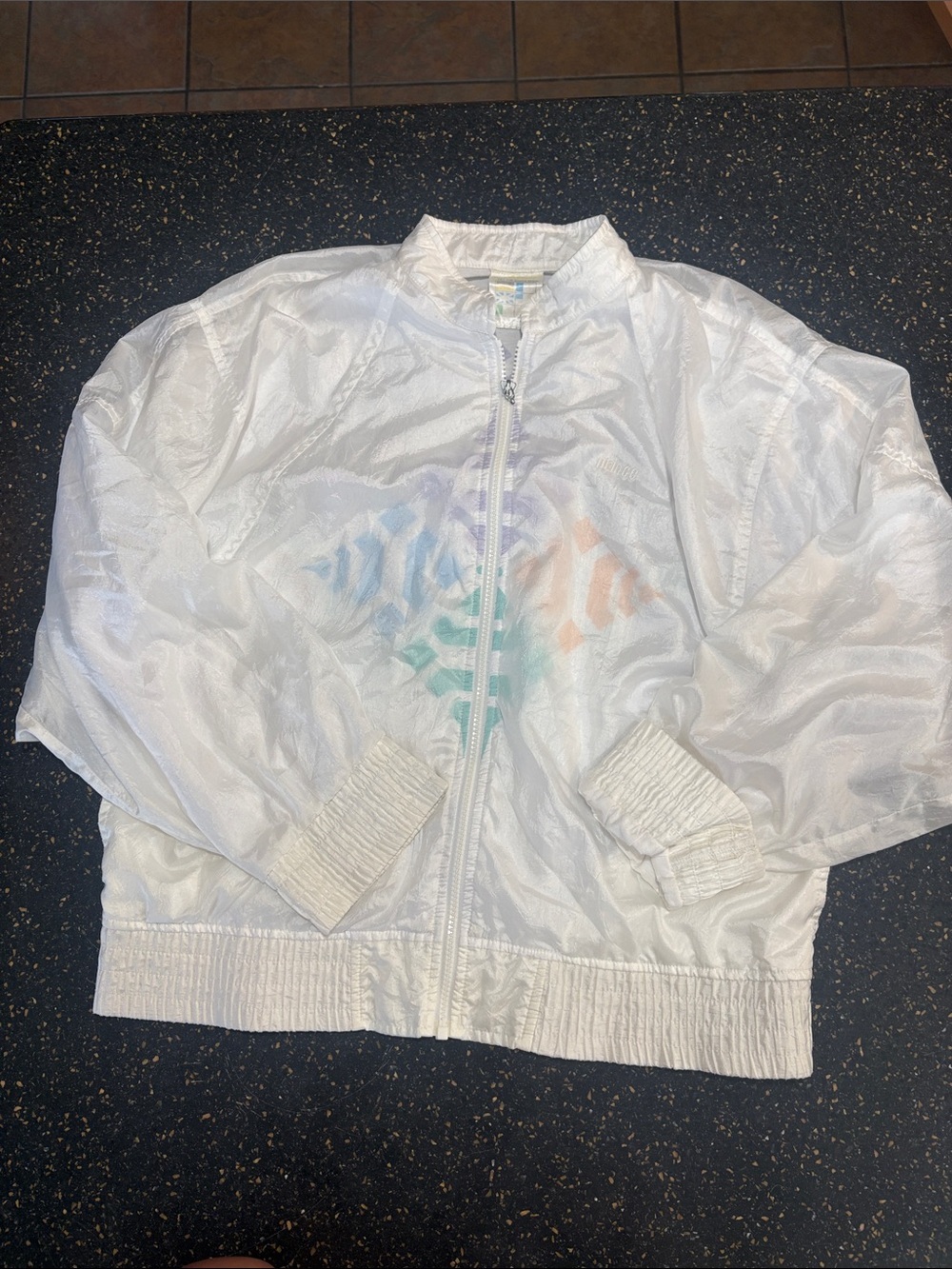 Vintage White Prince Zip-Up Windbreaker with Pastel Geometric Print